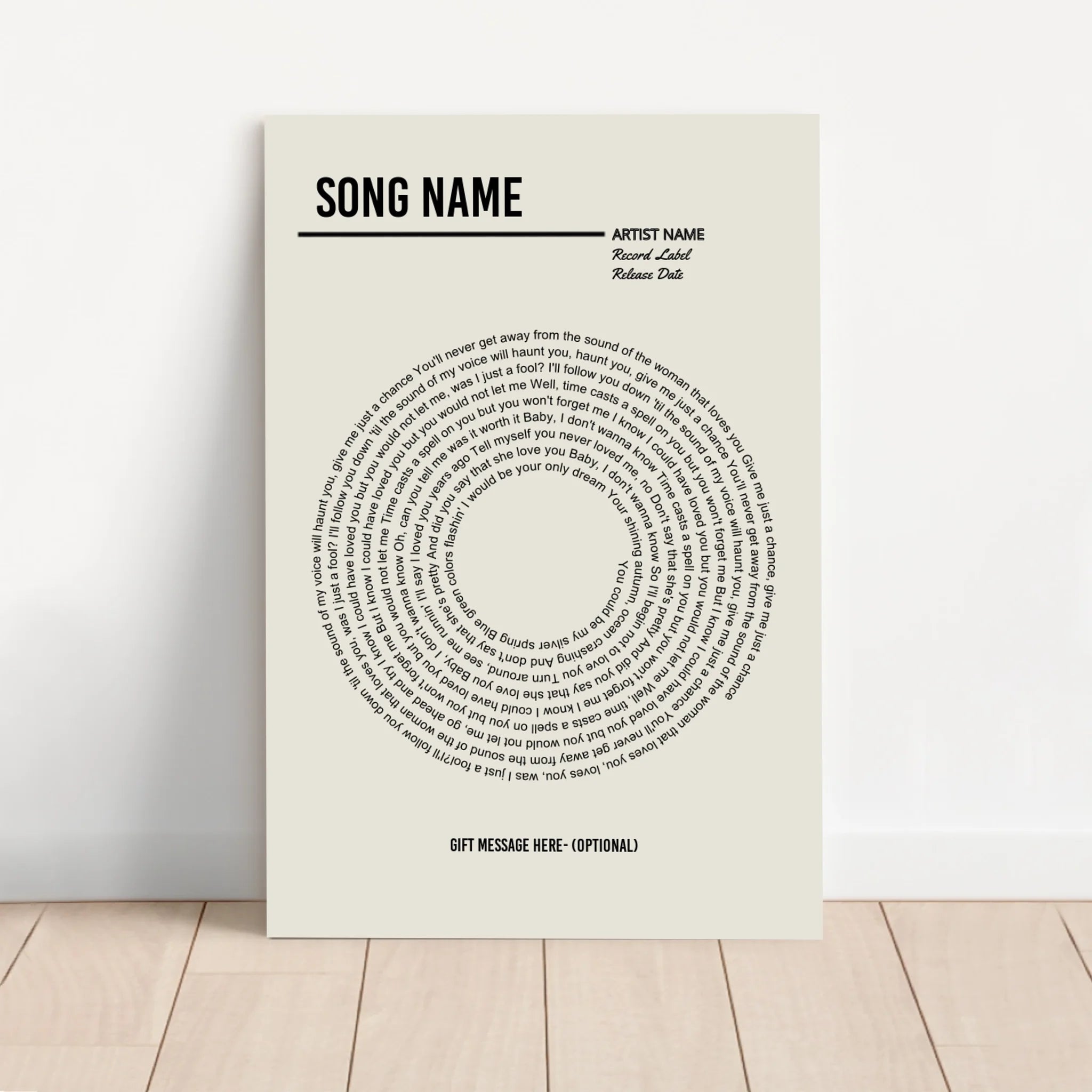 Personalized Canvas – Custom Vinyl Lyrics Print