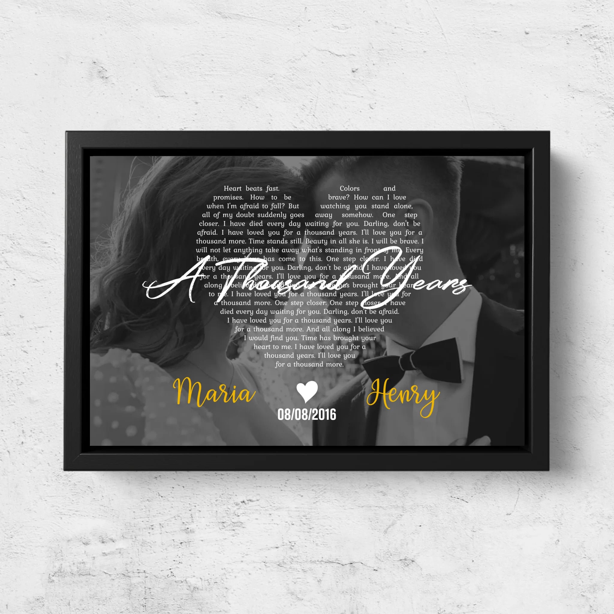 Personalized Canvas – Heart-Shaped B&W Song Lyrics