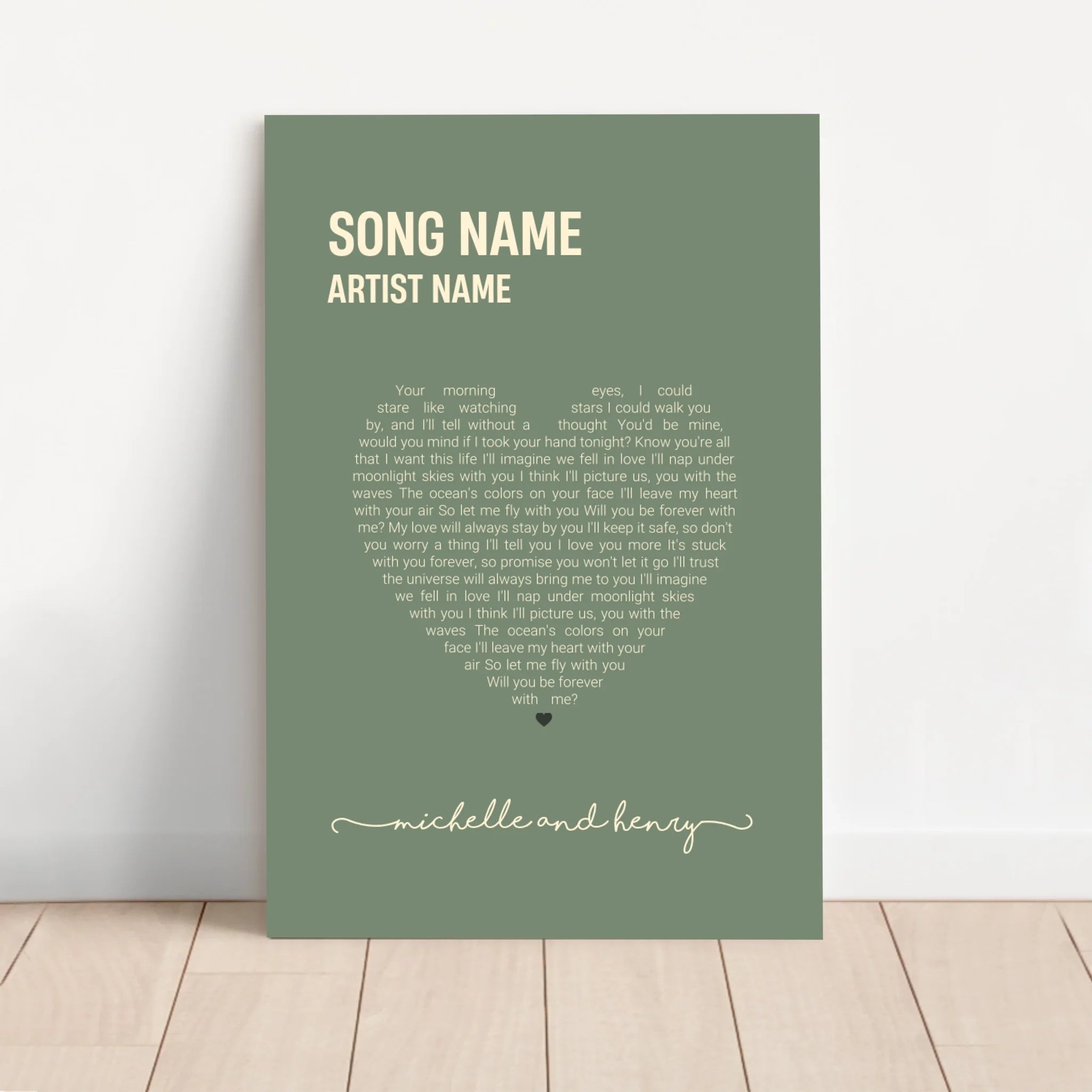 Personalized Canvas – Heart-Shaped Song Lyrics